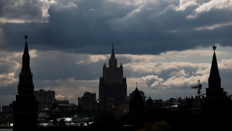 © Reuters. FILE PHOTO: A general view shows the Russian Foreign Ministry headquarters and towers of the Kremlin in Moscow, Russia April 26, 2021. REUTERS/Maxim Shemetov