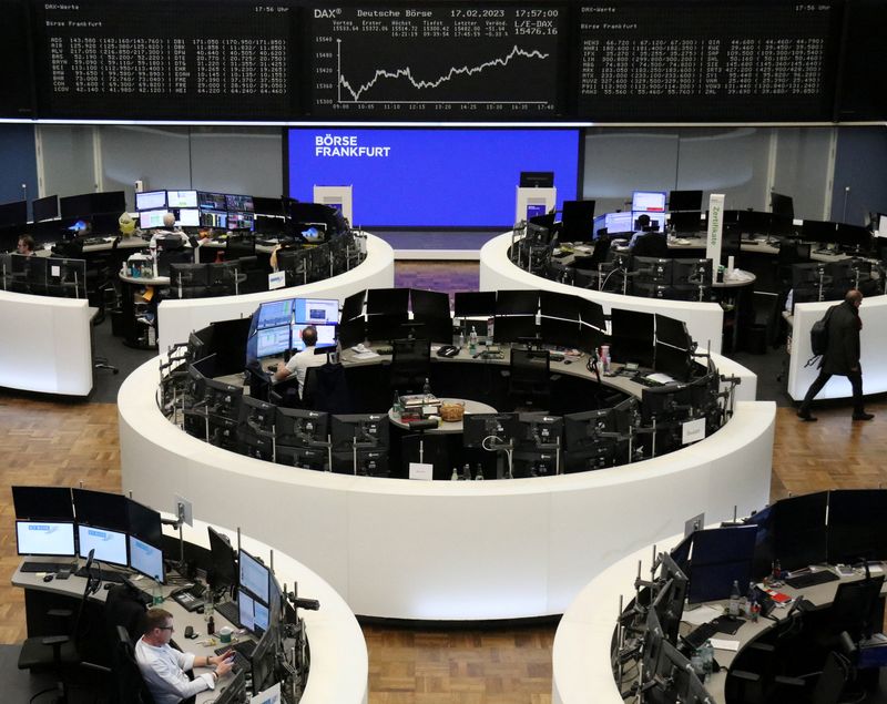 &copy; Reuters. The German share price index DAX graph is pictured at the stock exchange in Frankfurt, Germany, February 17, 2023.     REUTERS/Staff/File Photo