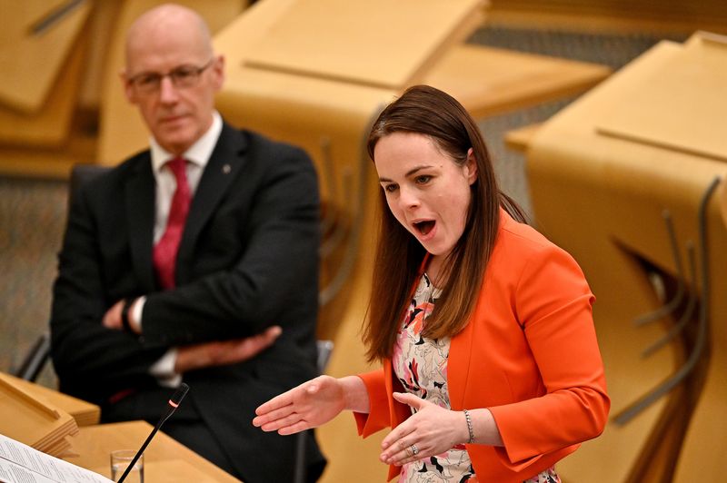 &copy; Reuters. FILE PHOTO: Scotland's Finance Secretary Kate Forbes presents the 2022 Scottish Budget at Scottish Parliament Building, in Edinburgh, Britain December 9, 2021.  Jeff J Mitchell/Pool via REUTERS