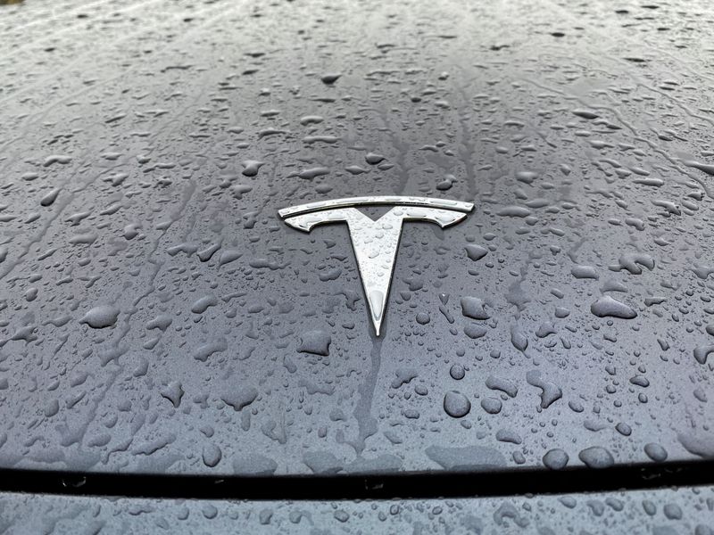 &copy; Reuters. FILE PHOTO: A view shows the Tesla logo on the hood of a car in Oslo, Norway Nov. 10, 2022. REUTERS/Victoria Klesty/File Photo