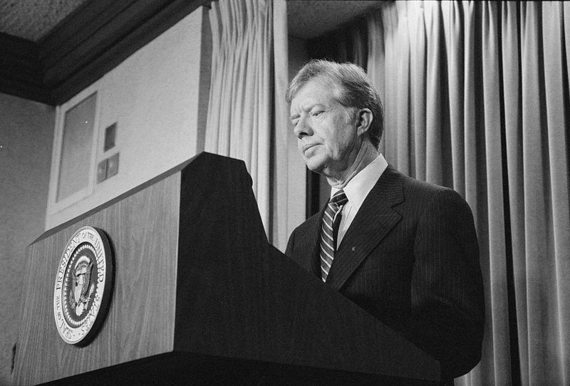 &copy; Reuters. FILE PHOTO: U.S. President Jimmy Carter announces new sanctions against Iran in retaliation for taking U.S. hostages, at the White House, Washington, D.C., U.S., April 7, 1980.   Library of Congress/Marion S. Trikosko/Handout via REUTERS   