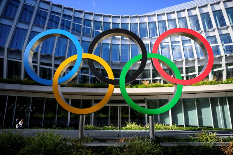 &copy; Reuters. FILE PHOTO: Olympic Rings are pictured in front of The Olympic House, headquarters of the International Olympic Committee (IOC) at the opening of the executive board meeting of the International Olympic Committee (IOC), in Lausanne, Switzerland September 