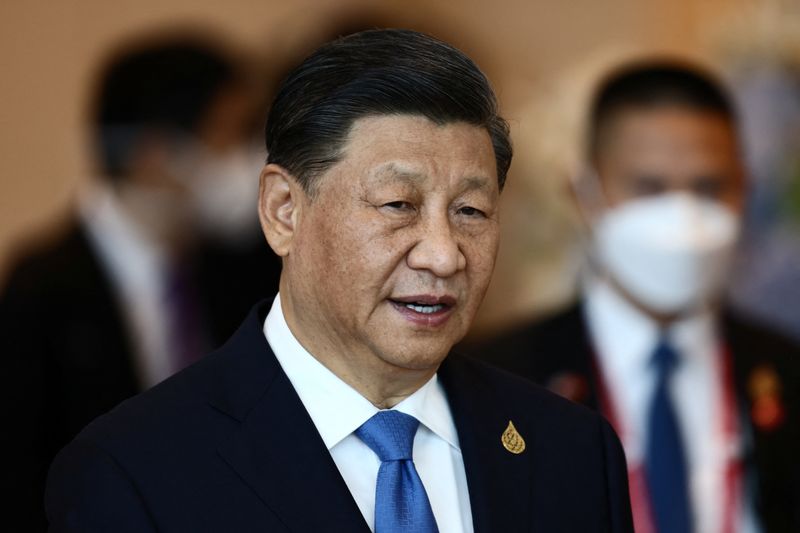 &copy; Reuters. Il presidente cinese Xi Jinping partecipa al 29° incontro dei leader economici dell'APEC (AELM) durante il vertice della cooperazione economica Asia-Pacifico (APEC) a Bangkok, 19 novembre 2022.  Jack Taylor/Pool via REUTERS
