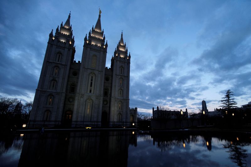 &copy; Reuters. FILE PHOTO: The Mormon Temple is shown at Temple Square, downtown Salt Lake City, Utah, U.S., January 11, 2018. REUTERS/Mike Blake