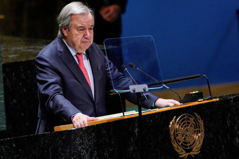 &copy; Reuters. O secretário-geral, Antonio Guterres, fala durante uma reunião da Assembleia Geral na sede da ONU em Nova York
22/02/2023
REUTERS/Eduardo Munoz