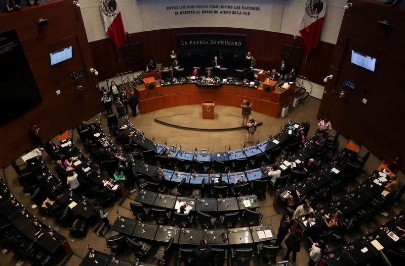 &copy; Reuters. FILE PHOTO: A view shows senators during a session at Mexico's senate as they discusses an initiative by President Andres Manuel Lopez Obrador to give the Army control over the civilian-led National Guard, at Mexico's Senate building, in Mexico City, Mexi