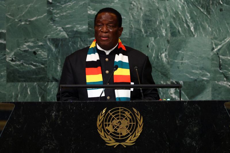 &copy; Reuters. President of Zimbabwe Emmerson Dambudzo Mnangagwa addresses the 77th Session of the United Nations General Assembly at U.N. Headquarters in New York City, U.S., September 22, 2022. REUTERS/Mike Segar