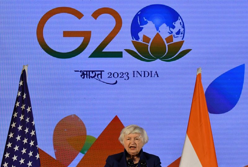 &copy; Reuters. U.S. Treasury Secretary Janet Yellen speaks during a news conference as G20 finance leaders gather on the outskirts of Bengaluru, India, February 23, 2023. REUTERS/Samuel Rajkumar