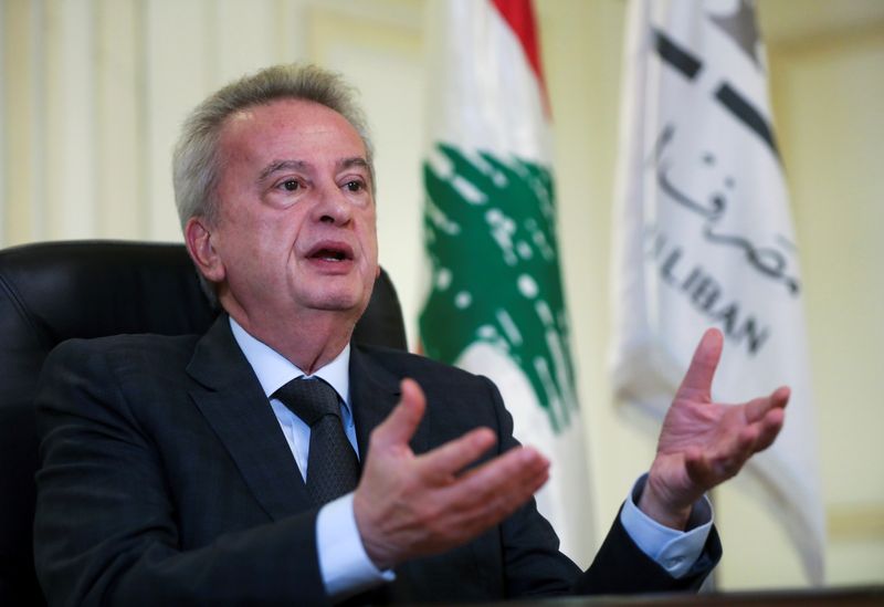 &copy; Reuters. FILE PHOTO: Lebanon's Central Bank Governor Riad Salameh speaks during an interview for Reuters Next conference, in Beirut, Lebanon November 23, 2021. REUTERS/Mohamed Azakir