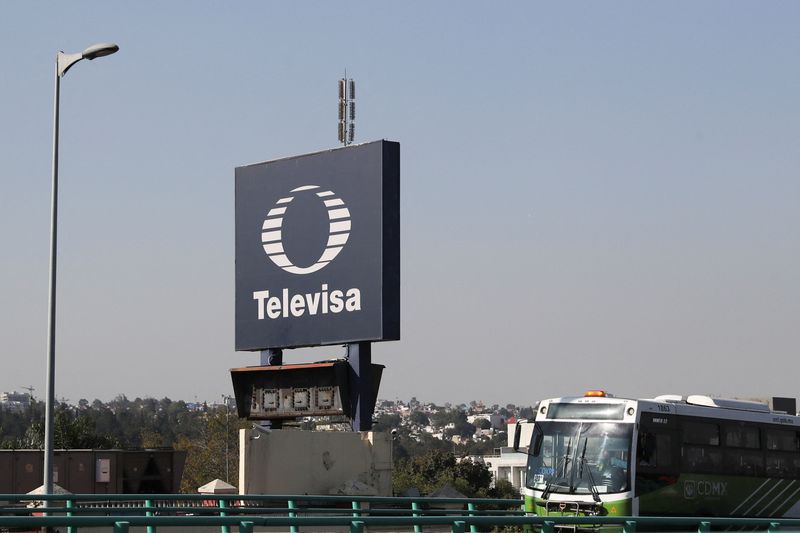 &copy; Reuters. FILE PHOTO: The logo of broadcaster Televisa is seen outside its headquarters in Mexico City, Mexico, December 14, 2022. REUTERS/Raquel Cunha