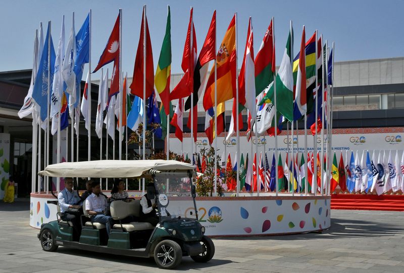 &copy; Reuters. Delegates ride in a buggy at G20 finance officials meeting venue near Bengaluru, India, February 22, 2023. REUTERS/Samuel Rajkumar