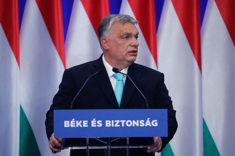 &copy; Reuters. FILE PHOTO: Hungarian Prime Minister Viktor Orban delivers his annual State of the Nation speech, in Budapest, Hungary, February 18, 2023. REUTERS/Bernadett Szabo