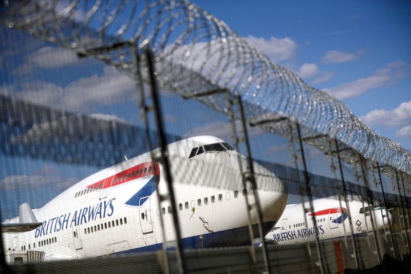 &copy; Reuters. FILE PHOTO: British Airways planes are seen at the Heathrow Airport in London, Britain, July 17, 2020. REUTERS/Hannah McKay
