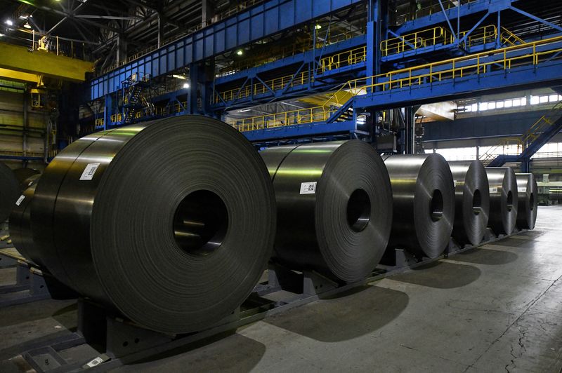 &copy; Reuters. FILE PHOTO: A view shows rolled steel products at Magnitogorsk Iron and Steel Works (MMK) in the city of Magnitogorsk, Russia October 20, 2022. REUTERS/Alexander Manzyuk