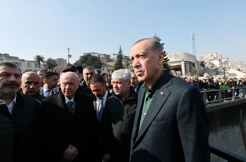 &copy; Reuters. أردوغان خلال زيارة لإقليم هاتاي التركي يوم 20 فبراير شباط 2023.. صورة من الرئاسة الأوكرانية محظور إعادة بيعها أو وضعها في أرشيف. 