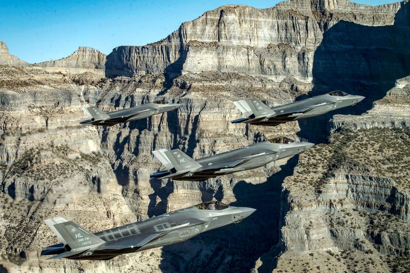 &copy; Reuters. FILE PHOTO: A formation of U.S. Air Force F-35 Lightning II fighter jets perform aerial maneuvers during as part of a combat power exercise over Utah Test and Training Range, Utah, U.S. November 19, 2018. Picture taken November 19, 2018. U.S. Air Force/St