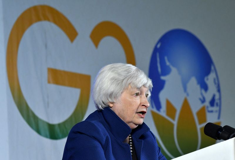 &copy; Reuters. FILE PHOTO: U.S. Treasury Secretary Janet Yellen speaks during a news conference as G20 finance leaders gather on the outskirts of Bengaluru, India, February 23, 2023. REUTERS/Samuel Rajkumar