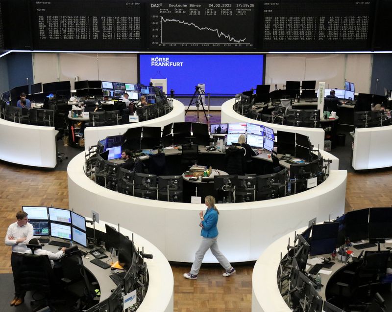 &copy; Reuters. FILE PHOTO: The German share price index DAX graph is pictured at the stock exchange in Frankfurt, Germany, February 24, 2023. REUTERS/Staff