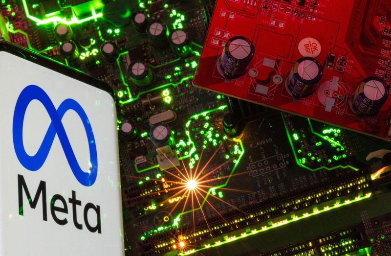 &copy; Reuters. FILE PHOTO: A smartphone with a displayed Meta logo is placed on a computer motherboard in this illustration taken February 23, 2023. REUTERS/Dado Ruvic/Illustration