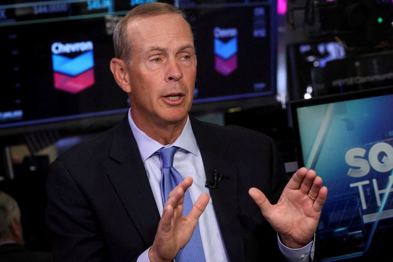 &copy; Reuters. FILE PHOTO: Michael Wirth, Chairman and CEO Chevron Corp, speaks during an interview on the floor of the New York Stock Exchange (NYSE) in New York City, U.S., March 1, 2022. REUTERS/Brendan McDermid/File Photo/File Photo