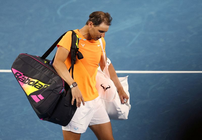 &copy; Reuters. لاعب التنس الإسباني رافائيل نادال في ملعب ملبورن بارك بأستراليا يوم 18 يناير كانون الثاني 2023. تصوير: هانا مكاي – رويترز.