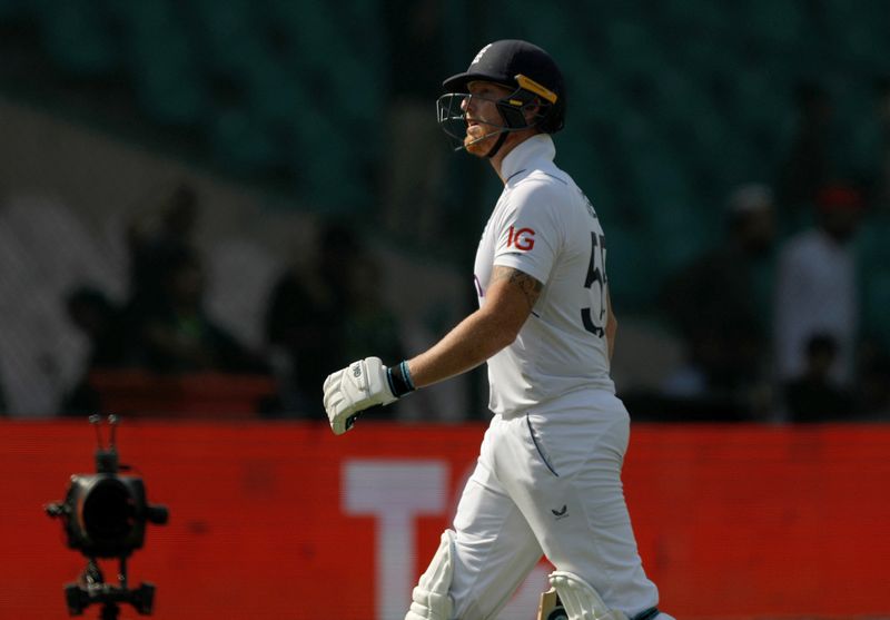 &copy; Reuters. FILE PHOTO: Cricket - Third Test - Pakistan v England - National Stadium Karachi, Pakistan - December 18, 2022. England's captain Ben Stokes walks off the field after his dismissal. REUTERS/Akhtar Soomro