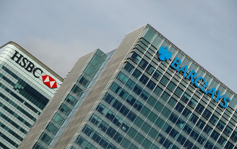 &copy; Reuters. FILE PHOTO: Barclays and HSBC buildings are seen in London, Britain October 20, 2020. REUTERS/Matthew Childs