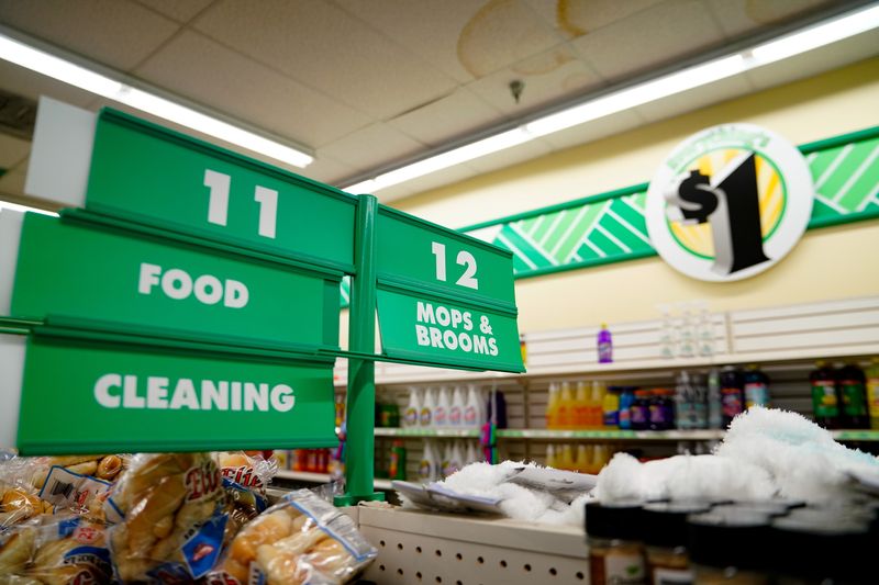 &copy; Reuters. FILE PHOTO: Signs for food and cleaning supplies are seen in a Dollar Tree store in Mount Rainier, Maryland, U.S. June 1, 2021. REUTERS/Erin Scott