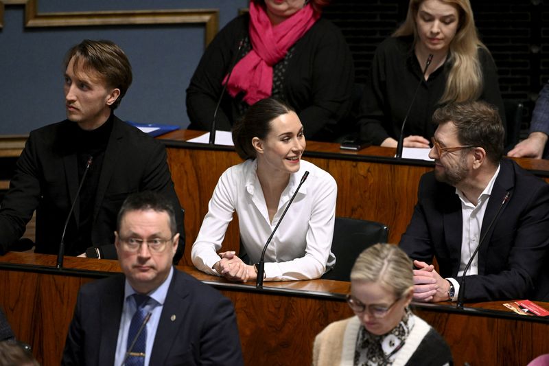 &copy; Reuters. Primeira-ministra da Finlândia, Sanna Marin, durante sessão do Parlamento que votou adesão a Otan, em Helsinque, Finlândia
01/03/2023
Lehtikuva/Heikki Saukkomaa via REUTERS