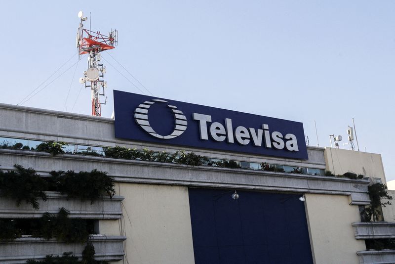 &copy; Reuters. FILE PHOTO: The logo of broadcaster Televisa is seen outside its headquarters in Mexico City, Mexico, December 14, 2022. REUTERS/Raquel Cunha/File Photo