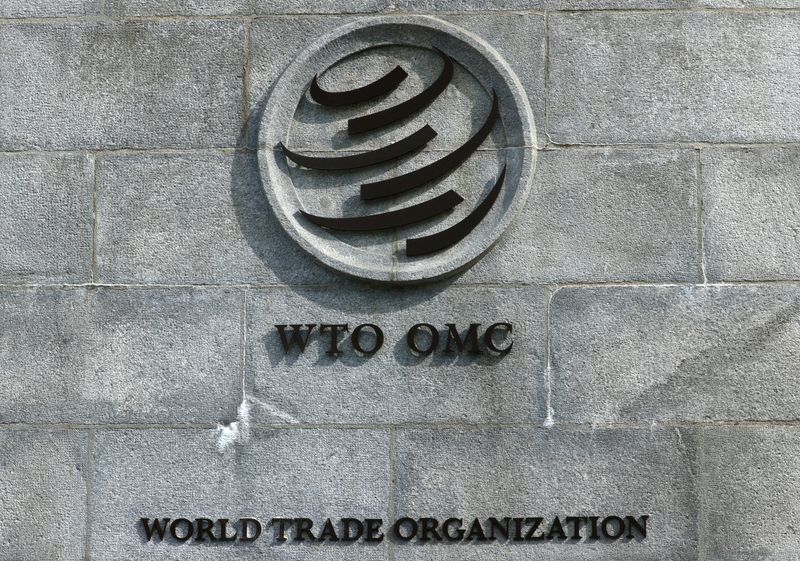 &copy; Reuters. 　３月１日、世界貿易機関（ＷＴＯ）は、世界の財貿易（モノの貿易）について、２０２２年末に伸びが鈍化し、２３年第１四半期も低調に推移するとの見通しを示した。写真はWTOのロゴ。