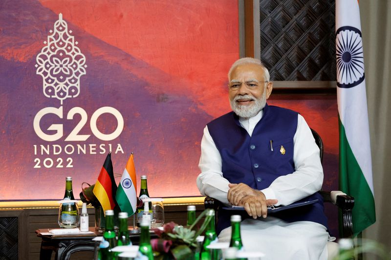 &copy; Reuters. رئيس الوزراء الهندي ناريندرا مودي في اجتماع خلال قمة مجموعة العشرين في بالي بإندونيسيا يوم 16 نوفمبر تشرين الثاني 2022. صورة لرويترز من ممثل لو