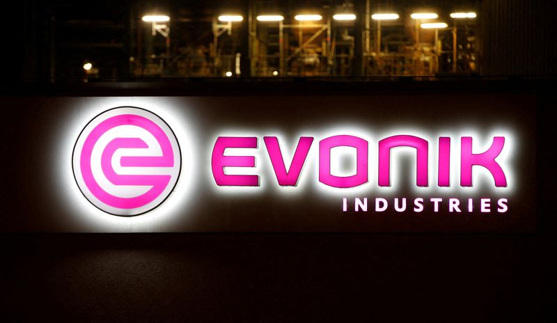 © Reuters. FILE PHOTO: The logo of German specialty chemical company Evonik Industries AG is pictured at their plant in Bitterfeld, Germany, February 29, 2016. REUTERS/Fabrizio Bensch//File Photo