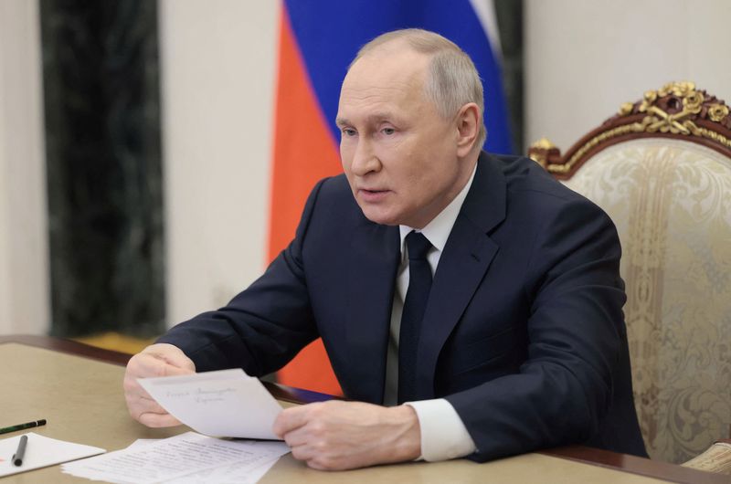 &copy; Reuters. Russian President Vladimir Putin takes part in the opening ceremony of the Year of Teacher and Mentor, via video link in Moscow, Russia March 2, 2023. Sputnik/Mikhail Metzel/Pool via REUTERS  