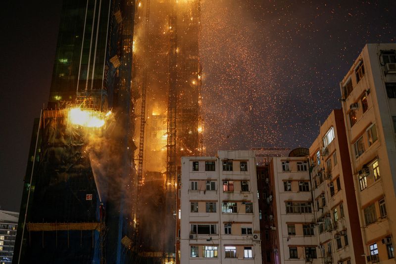 &copy; Reuters. An under-construction skyscraper is seen on fire at Tsim Sha Tsui in Hong Kong, China March 3, 2023. REUTERS/Tyrone Siu
