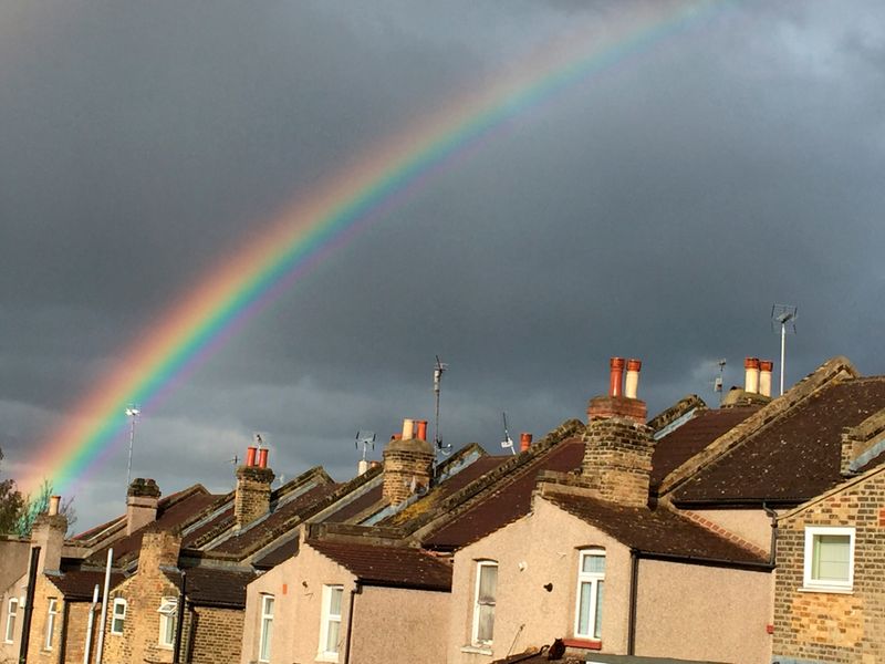 &copy; Reuters. FILE PHOTO: A rainbow forms over terraced housing during a rain storm in south London, Britain, April 9, 2016. REUTERS/Russell Boyce