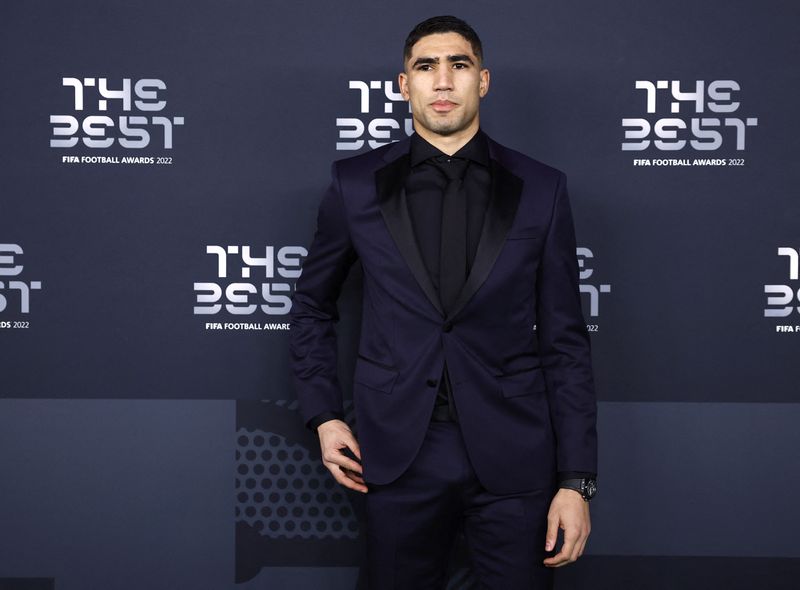 &copy; Reuters. FILE PHOTO: Soccer Football - The Best FIFA Football Awards - Salle Pleyel, Paris, France - February 27, 2023 Paris St Germain's Achraf Hakimi before the Best FIFA Football Awards REUTERS/Sarah Meyssonnier