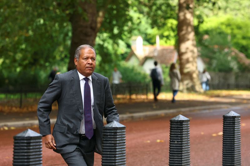&copy; Reuters. FILE PHOTO-Chief Executive Officer of Barclays CS Venkatakrishnan walks outside the Treasury building, in London, Britain September 7, 2022. REUTERS/Hannah Mckay