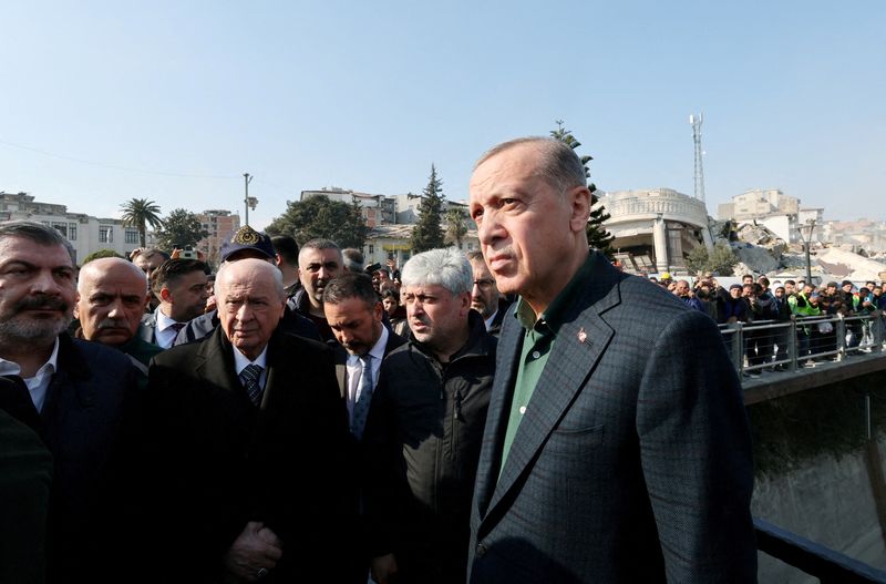 &copy; Reuters. Presidente da Turquia, Tayyip Erdogan, durante visita a província de Hatay
20/02/2023
Murat Cetinmuhurdar/Escritório Presidencial de Imprensa/Handout via REUTERS