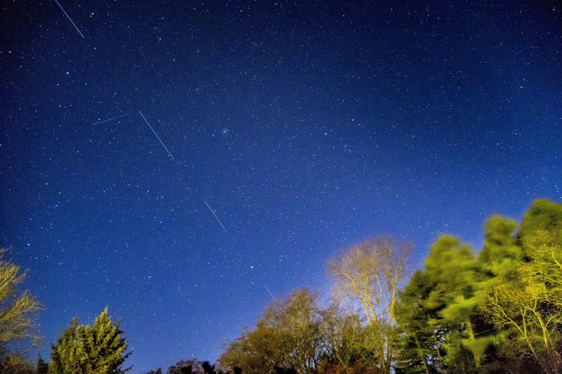 © Reuters. FILE PHOTO: SpaceX Starlink 5 satellites are pictured in the sky seen from Svendborg on South Funen, Denmark April 21, 2020. Picture taken with long exposure. Ritzau Scanpix/Mads Claus Rasmussen via REUTERS 