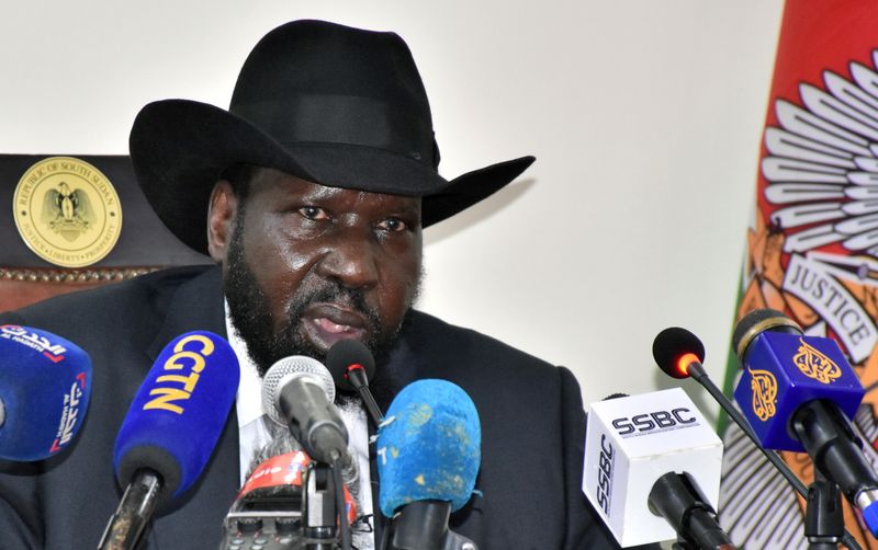 &copy; Reuters. FILE PHOTO: South Sudan's President Salva Kiir addresses a news conference at the State House in Juba, South Sudan March 28, 2022. REUTERS/Jok Solomun