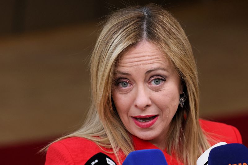 &copy; Reuters. FILE PHOTO: Italy's Prime Minister Giorgia Meloni in Brussels, Belgium February 9, 2023. REUTERS/Yves Herman/File Photo