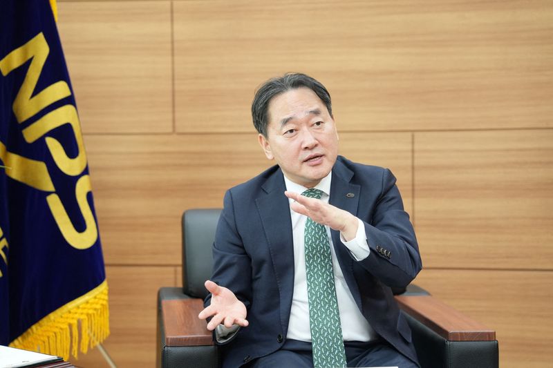 &copy; Reuters. FILE PHOTO: Kim Tae-hyun, Chairman & CEO of South Korea's National Pension Service, speaks during an interview with Reuters in Seoul, South Korea, March 3, 2023.   National Pension Service/Handout via REUTERS   