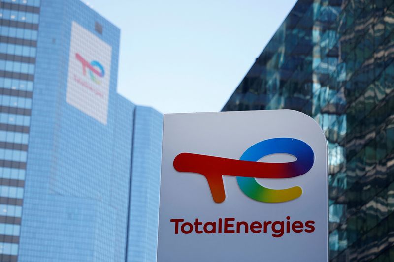 &copy; Reuters. FILE PHOTO: A logo of TotalEnergies is seen at an electric vehicle fuelling station in the La Defense business district in Courbevoie near Paris, France, February 8, 2023. REUTERS/Sarah Meyssonnier
