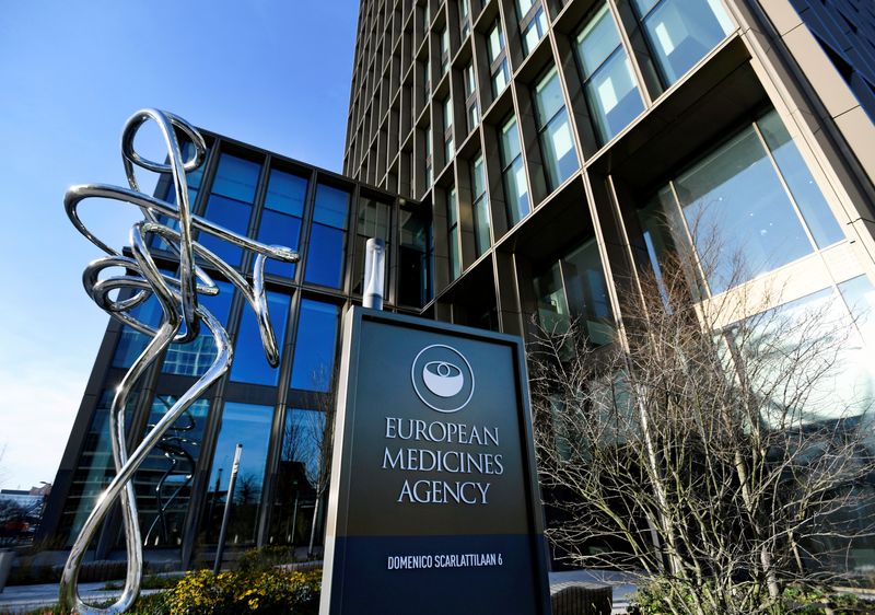 &copy; Reuters. FILE PHOTO: The exterior of EMA, European Medicines Agency is seen in Amsterdam, Netherlands December 18, 2020. REUTERS/Piroschka van de Wouw/File Photo