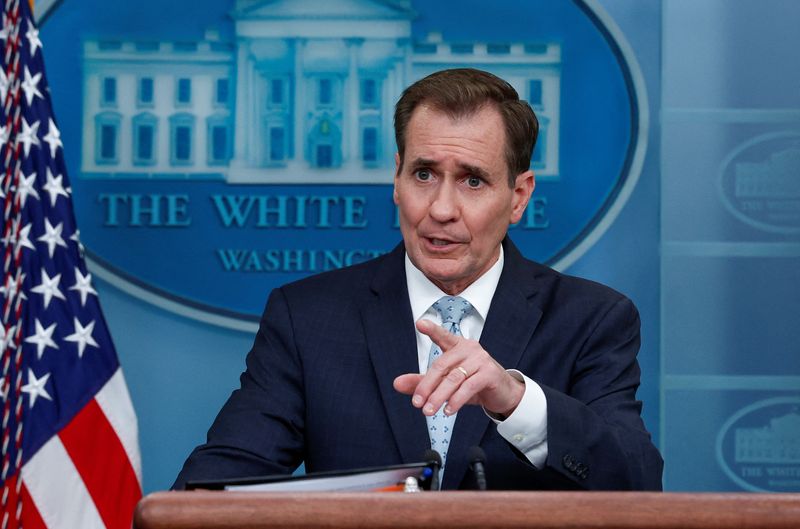 &copy; Reuters. FILE PHOTO: John Kirby, National Security Council Coordinator for Strategic Communications, answers questions during the daily press briefing at the White House in Washington, U.S., February 13, 2023. REUTERS/Evelyn Hockstein