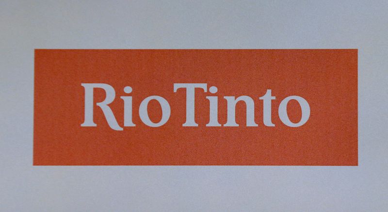 &copy; Reuters. FILE PHOTO: The Rio Tinto mining company's logo is photographed at their annual general meeting in Sydney, Australia, May 4, 2017. REUTERS/Jason Reed/File Photo