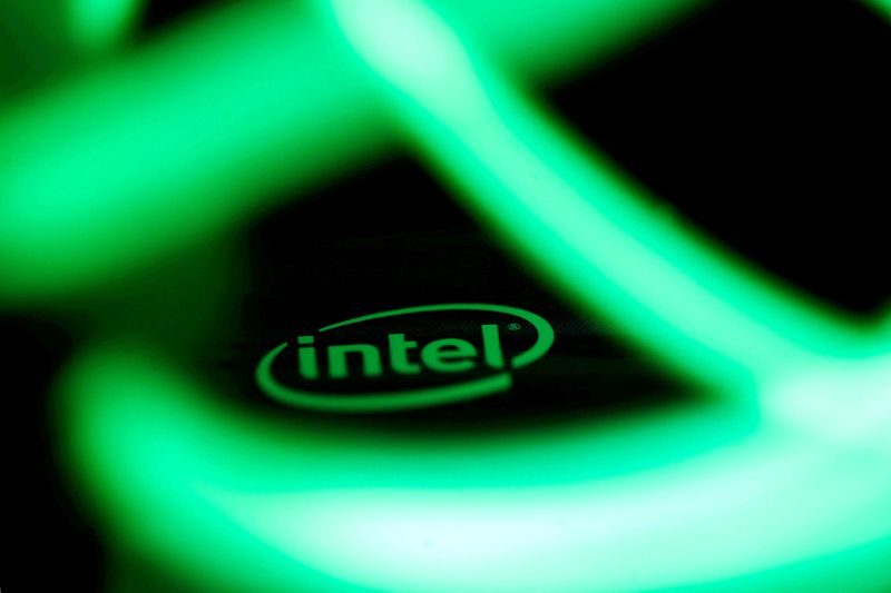 &copy; Reuters. FILE PHOTO: FILE PHOTO: The Intel logo is seen behind LED lights in this illustration taken Jan. 5, 2018. REUTERS/Dado Ruvic/Illustration/File Photo/File Photo