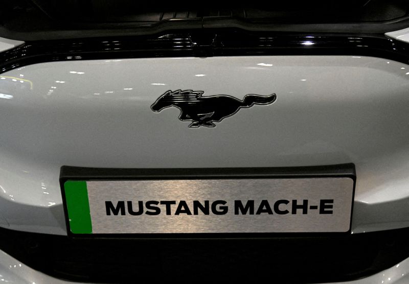 &copy; Reuters. FILE PHOTO: A Ford Mustang Mach-E electric car displayed at the London EV Show, in London, Britain, November 29, 2022. REUTERS/Toby Melville/File Photo