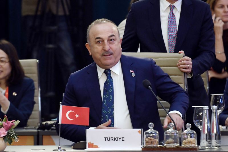 &copy; Reuters. وزير الخارجية التركي مولود جاويش أوغلو خلال اجتماع نيودلهي بتاريخ الثاني من مارس آذار 2023. صورة لرويترز من ممثل لوكالات الأنباء.